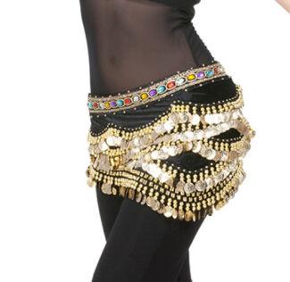 Платок для восточных танцев чёрный с с золотыми монетами S82616 037