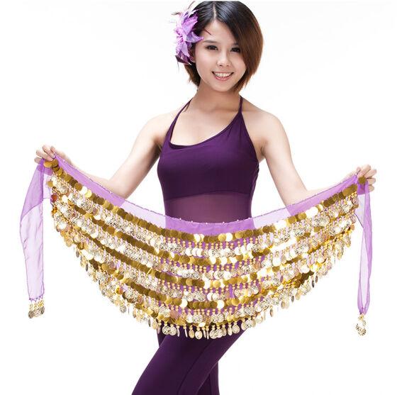Пояс-платок для восточных танцев фиолетовый с монетками 10288 011