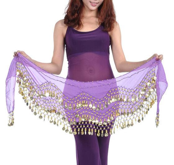 Пояс-платок для восточных танцев "Монеты" фиолетовый с золотыми монетами S12716 024