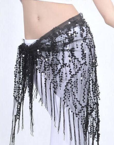 Платок-платок для восточных танцев "Русалка" чёрный с серебристыми паетками S22916 137