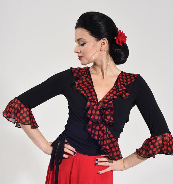 Блуза для фламенко Studio Moscow, SM6025 чёрная, красный горох